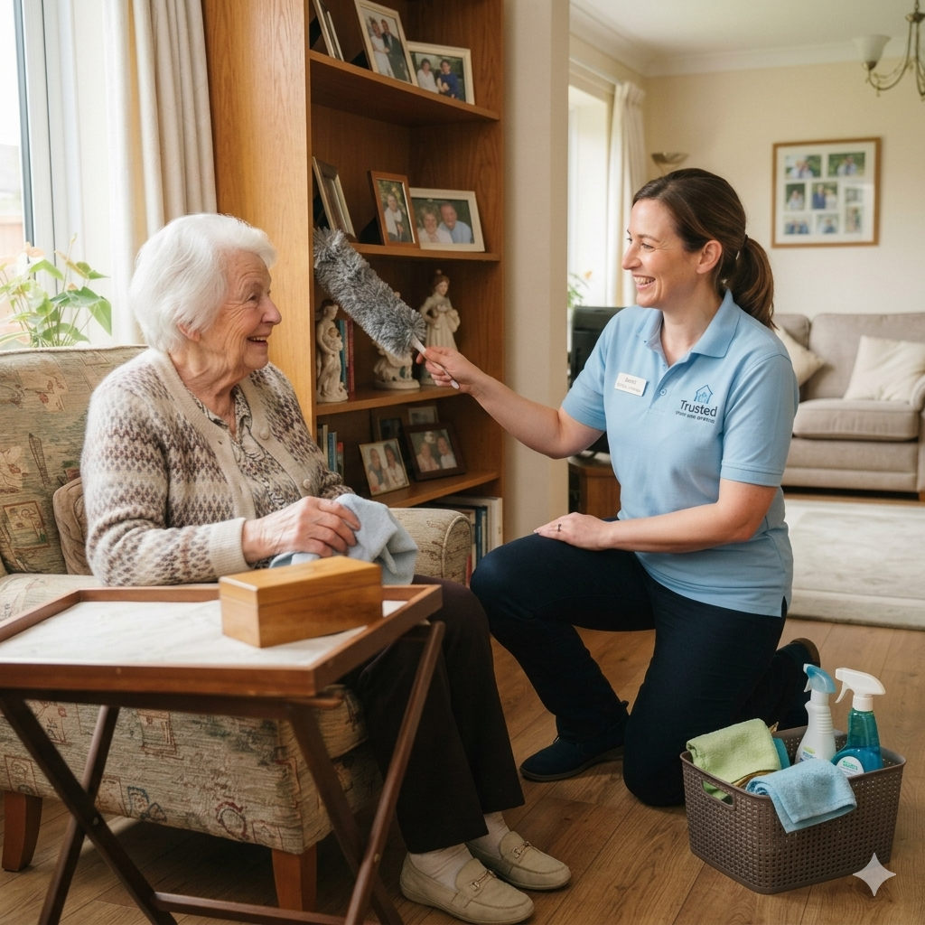 A Nestico cleaner helping a client in their home
